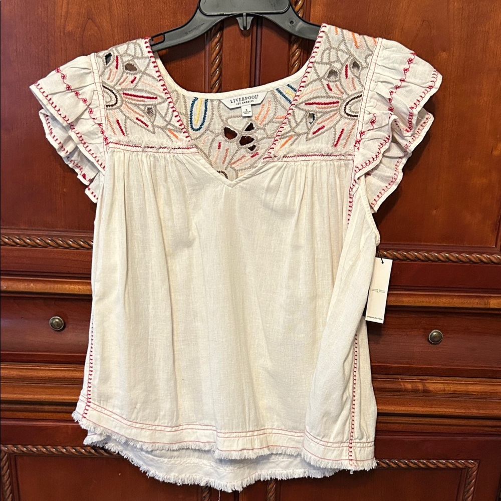 Liverpool Ivory Blouse with Multicolor Embroidery